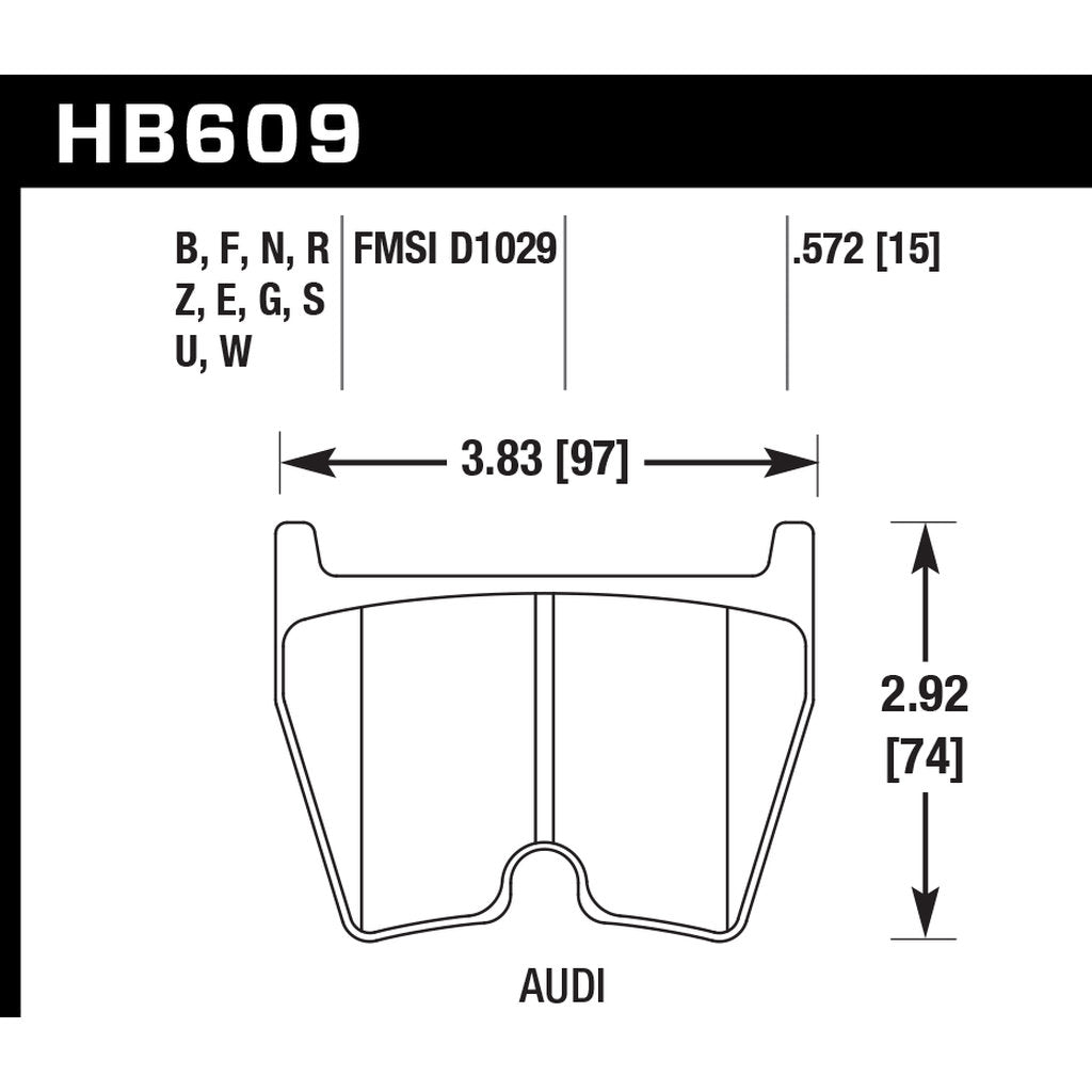 HAWK HB609D.572 Front Brake Pads ER-1 Endurance Racing for AUDI RS5 Base 4.2L 2015/ AUDI RS4 Base 4.2L 2007 Photo-2 