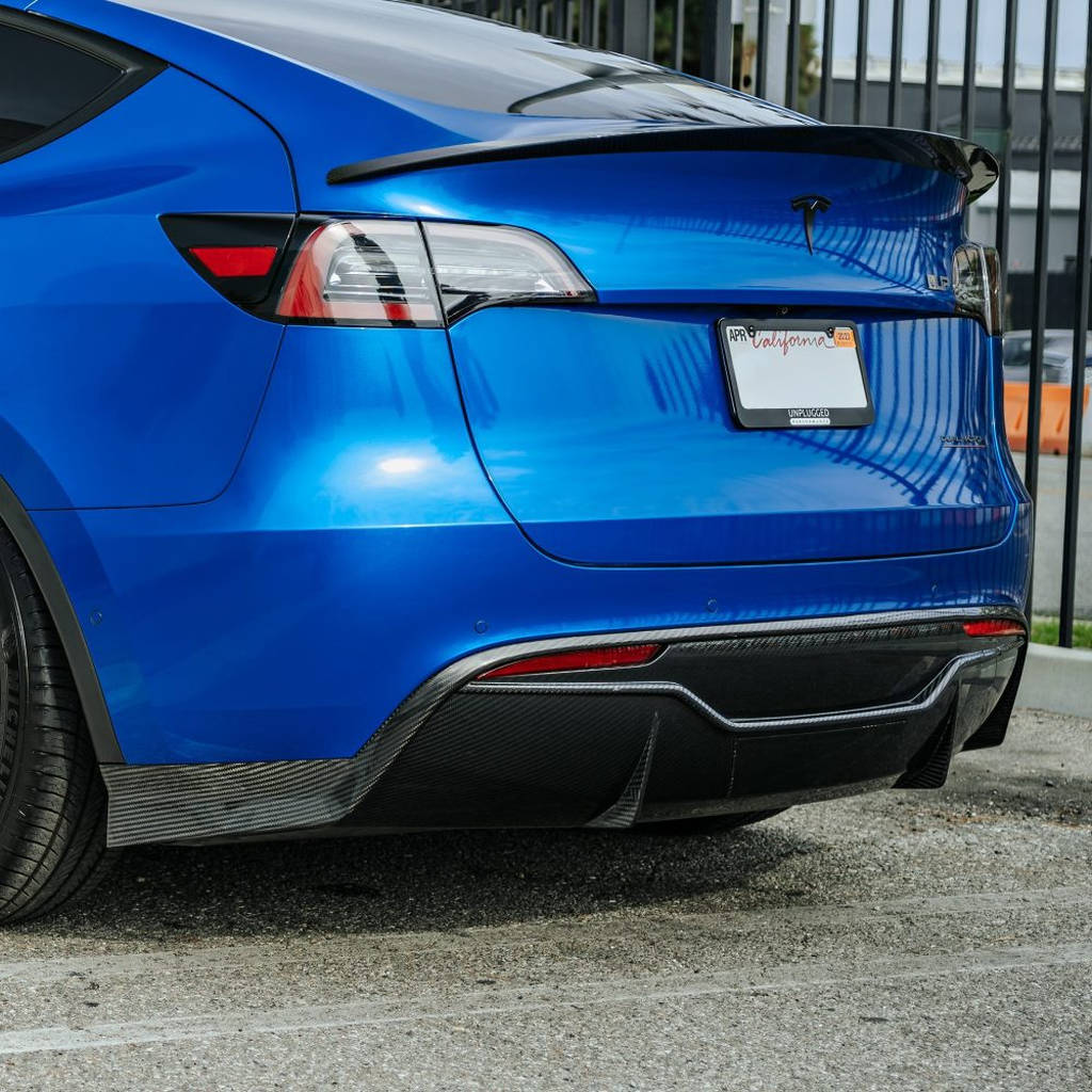 UNPLUGGED PERFORMANCE UP-MY-369-2.1 Ascension Rear Diffuser with Hitch Cover & Tow Hook Cover, Autoclaved Dry Carbon Fiber, Satin Clear Coat for TESLA Model Y Photo-0 