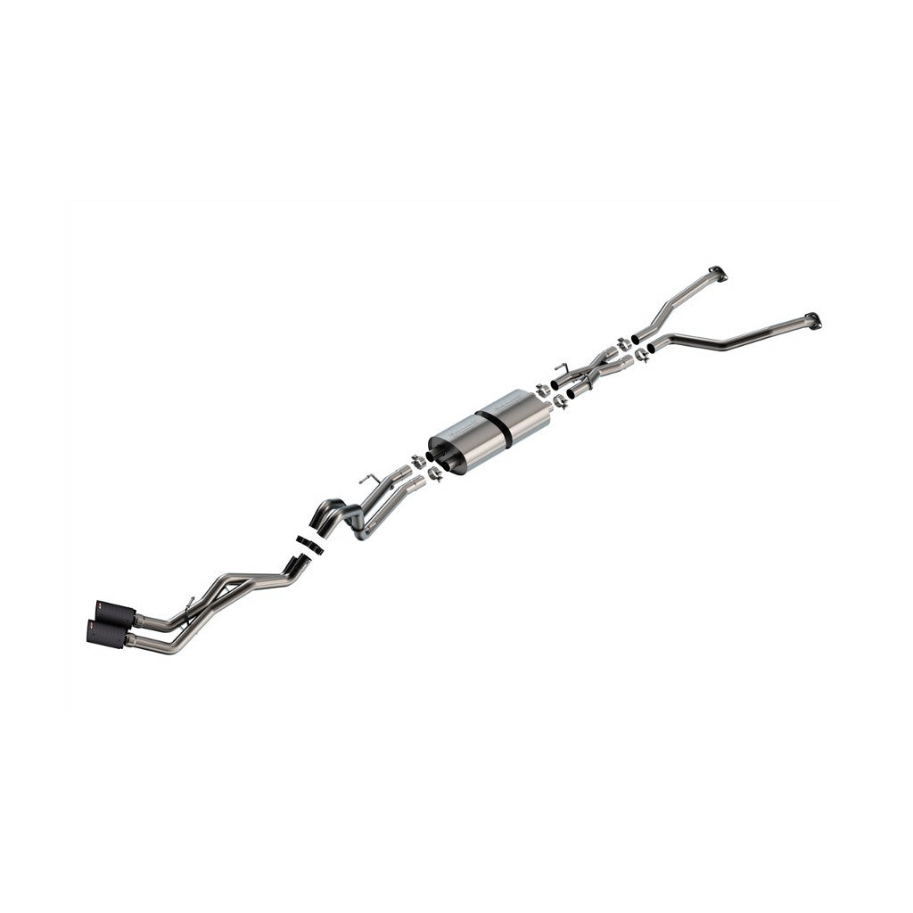 BORLA 140939CFBA Exhaust System Cat-Back "S-TYPE" D RD AC S 2.50" TIP: 4.50" RD X 10.00" CARBON FIBER BLACK ANODIZED for TOYOTA TUNDRA '22-'24 3.4L V6 AT 2+4WD 4DR CCSB+ECSTB WB 145.7" Photo-0 