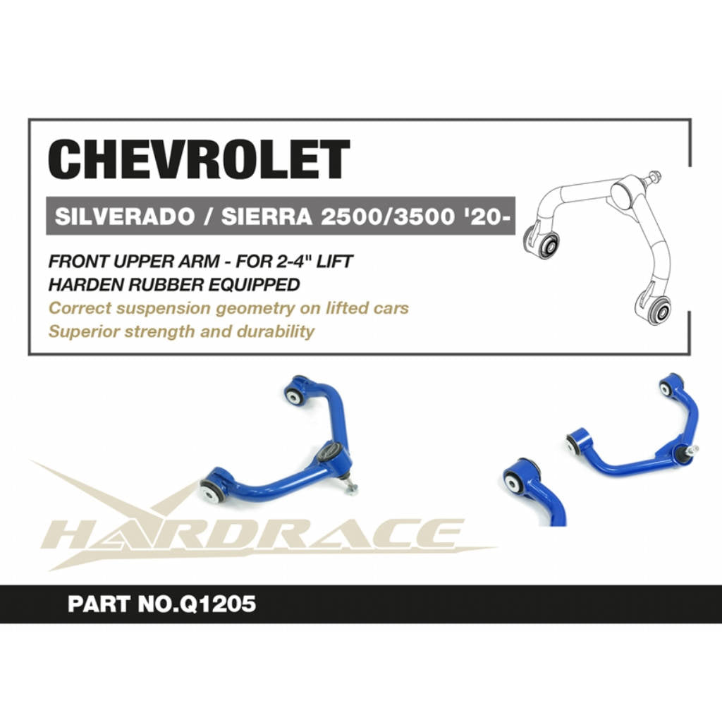 HARDRACE Q1205 Front upper arm - for 2~4" lift (harden rubber) - 2pcs/set for CHEVROLET SILVERADO / GMC SIERRA (2500HD / 3500HD) 2020+ Photo-1 