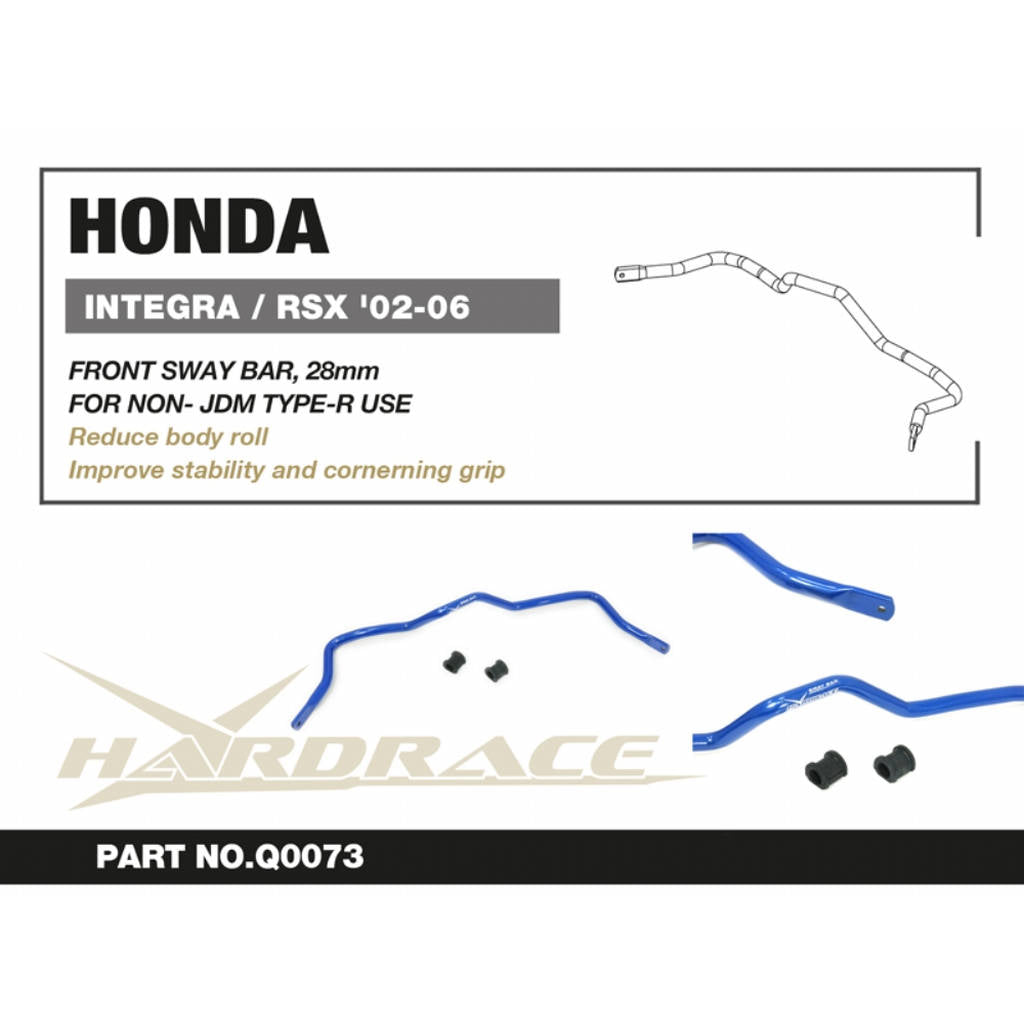 HARDRACE Q0073 Front Sway Bar 28mm - 3PCS / SET DC5: for NON-JDM TYPE-R USE for HONDA INTEGRA / RSX '02-06 / CIVIC '01-06 Photo-1 