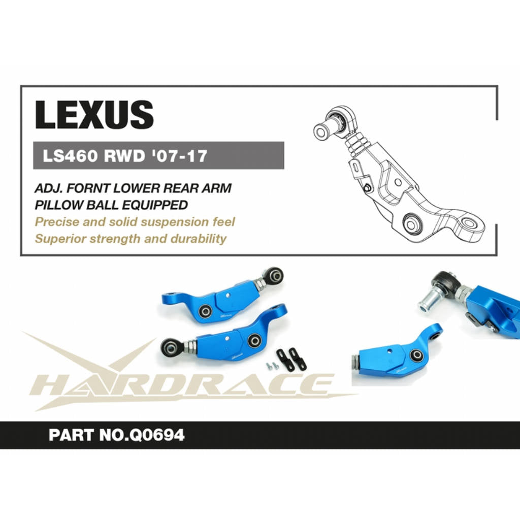 HARDRACE Q0694 ADJ.Front Lower Rear Arm (Pillow Ball) - 2PCS / SET for LEXUS LS460 '07-17 RWD Photo-1 