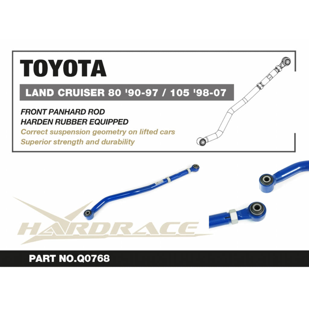 HARDRACE Q0768 Front PANHARD ROD (Harden Rubber) - 1PCS / SET for TOYOTA LAND CRUISER 80 '90-97 / 105 '98-07 LHD Photo-1 
