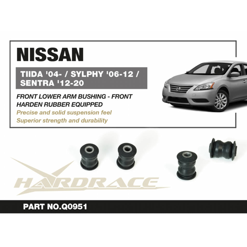 HARDRACE Q0951 Front Lower Arm Bushing -Front(Harden Rubber) - 2PCS / SET for NISSAN TIIDA '04- / LIVINA '06-20 / SYLPHY '06-12 / SENTRA '12-20 / MARCH '02-10 / CUBE '02-19 / NOTE '04-13 Photo-1 