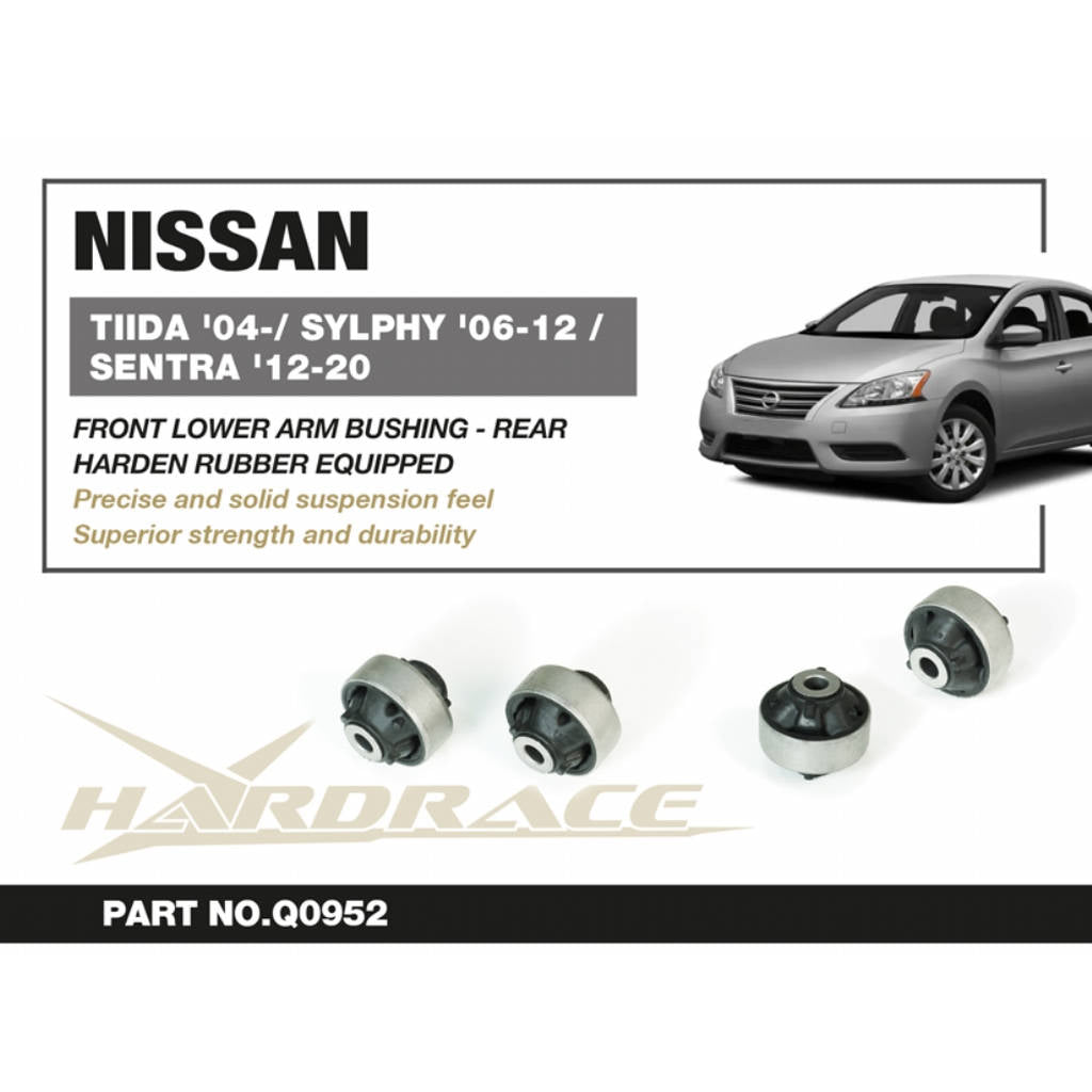 HARDRACE Q0952 Front Lower Arm Bushing -Rear(Harden Rubber) - 2PCS / SET for NISSAN TIIDA '04- / LIVINA '06-20 / SYLPHY '06-12 / SENTRA '12-20 / MARCH '02-10 / CUBE '02-19 / NOTE '04-13 Photo-1 