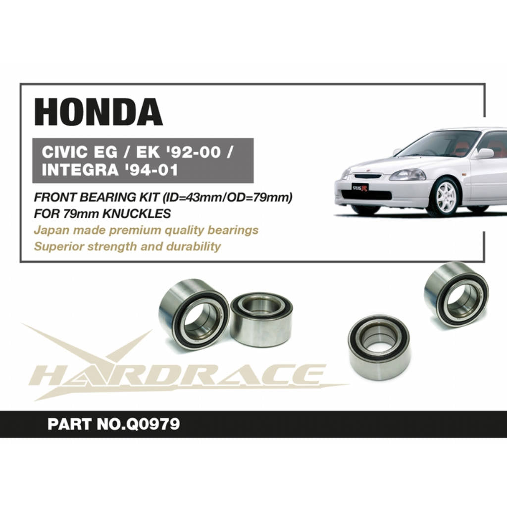 HARDRACE Q0979 Front WHEEL BEARING Kit - 2PCS / SET (BEARINGS MADE IN JAPAN, ID=43mm / OD=79mm) for HONDA CIVIC EG / EK '92-00 / INTEGRA '94-01 Photo-1 