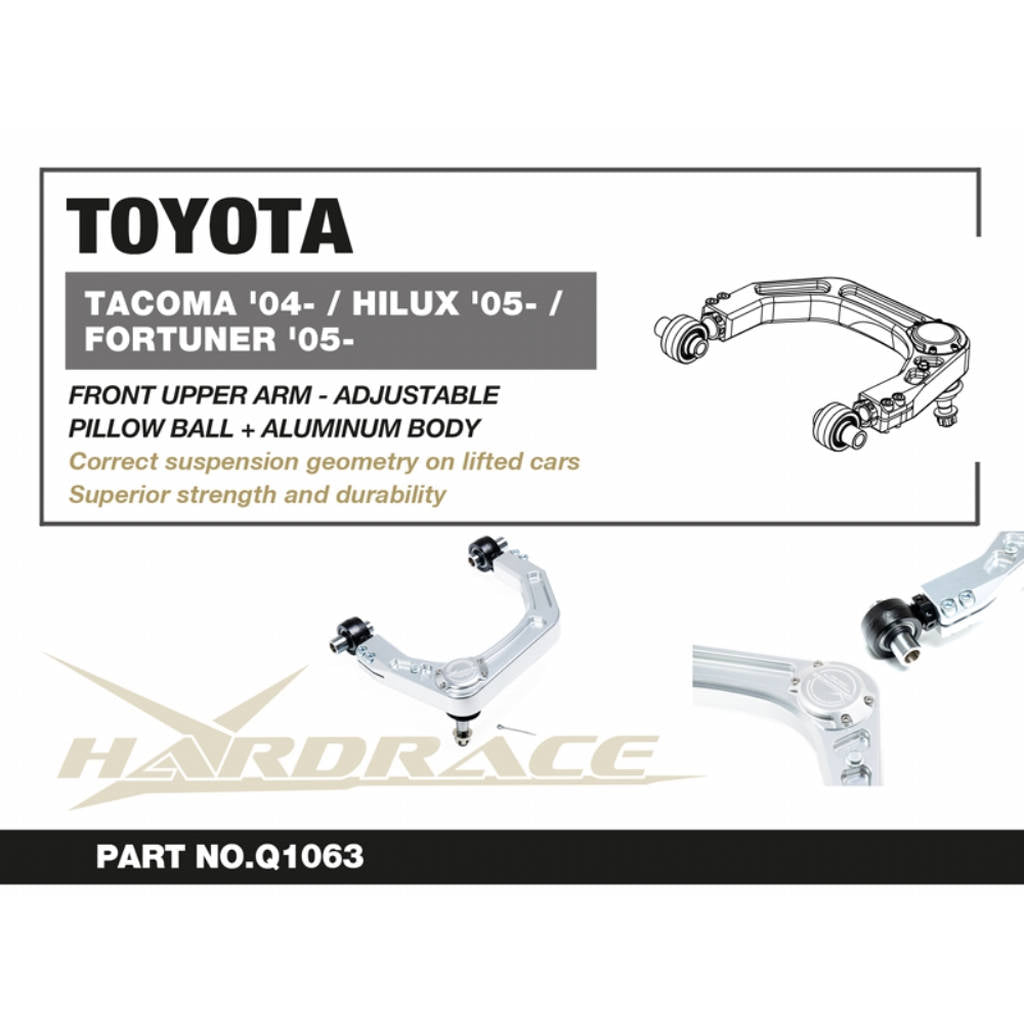 HARDRACE Q1063 ADJ.Front Upper Arm - ALUMINUM BODY (Pillow Ball) 2PCS / SET for TOYOTA TACOMA '04- / HILUX '05- / FORTUNER '05- Photo-1 