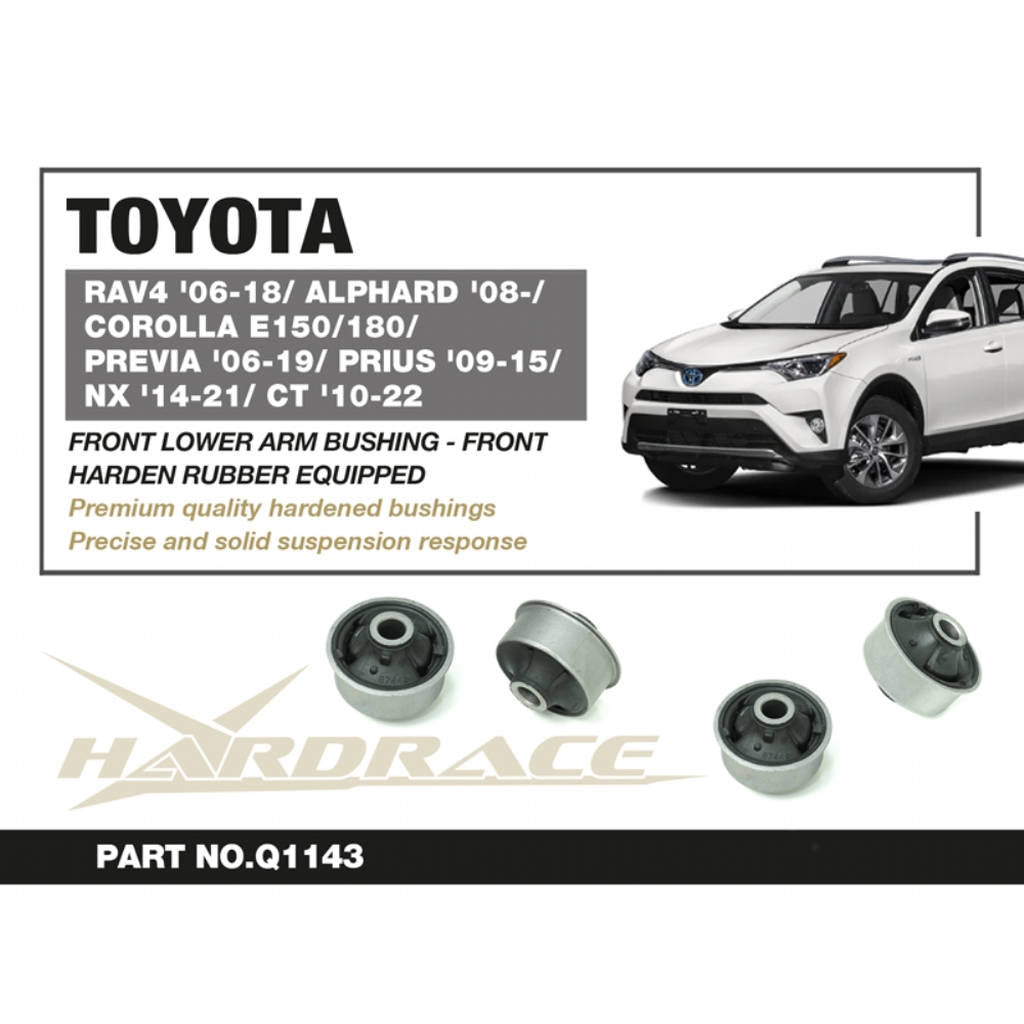 HARDRACE Q1143 Front Lower Arm Bushing,Rear (Harden Rubber) - 2PCS / SET for TOYOTA RAV4 '06-18 / ALPHARD '08- / COROLLA '07-13 E150 / '13-18 E180 / PREVIA '06-19 / PRIUS '09-15 / PRIUS ALPHA '11-21 / NX '14-21 / CT200h '10-22 Photo-1 