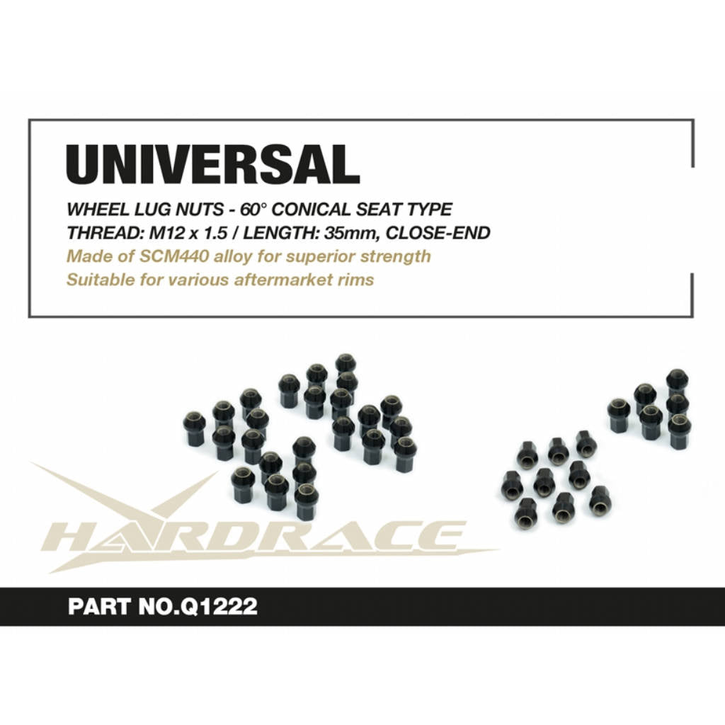 HARDRACE Q1222 Wheel lug nuts - HEX 17, M12 x 1.5, LENGTH: 35MM CLOSE-END TYPE, 60° CONICAL SEAT 24PCS / SET Photo-1 