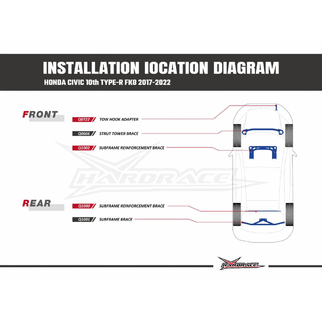HARDRACE Q0666 Front STRUT TOWER Brace - 1PCS / SET for HONDA CIVIC TYPE-R FK8 '18- Photo-1 