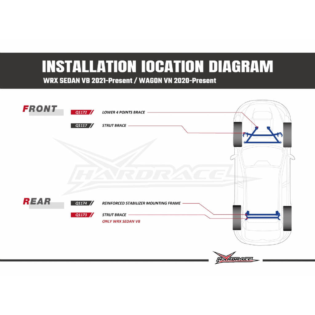 HARDRACE Q1173 Rear STRUT Brace - 1PCS / SET for SUBARU WRX SEDAN '22- Photo-1 