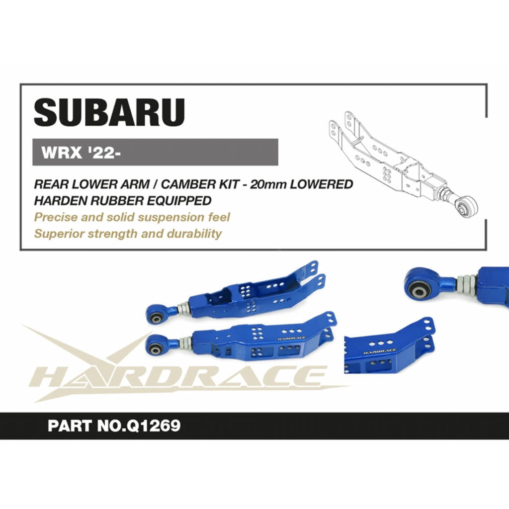 HARDRACE Q1269 Rear lower control arm / camber kit (harden rubber) (extreme lower / stance setup only) 2pcs / set for SUBARU WRX 2022+ Photo-1 