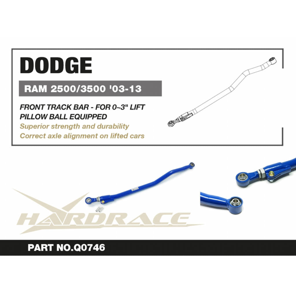 HARDRACE Q0746 F. Adjustable track bar- lift 0~3 inches (pillow ball) - 1 Pcs/Set for DODGE RAM 2500 / 3500 2003-2013 Photo-1 