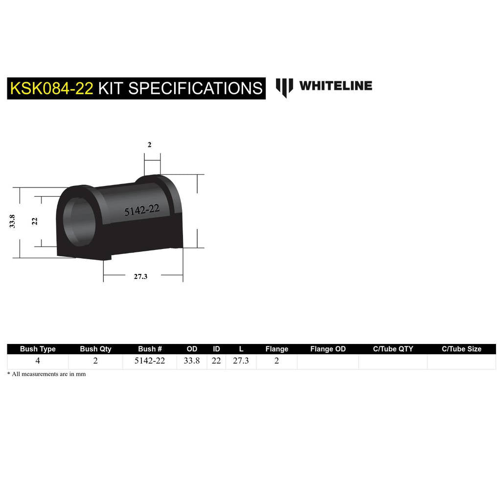 WHITELINE KSK084-22 Sway Bar Bushing Service Kit Photo-4 