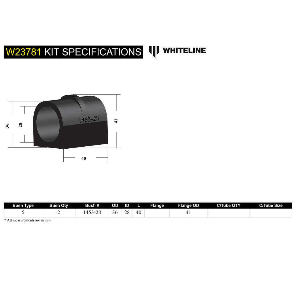 WHITELINE W23781 Sway Bar Bushing Kit - 28mm Photo-5 