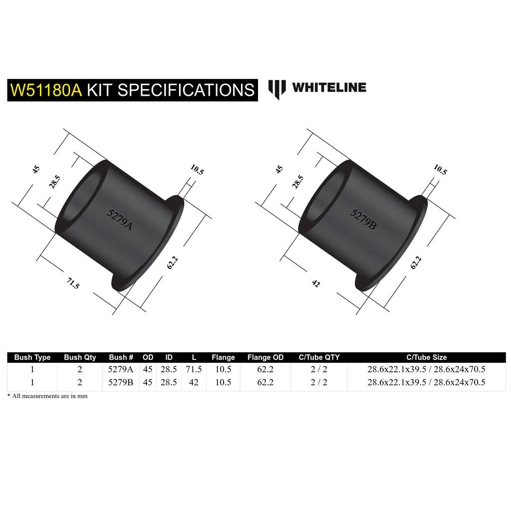 WHITELINE W51180A Bushing Kit Control Arm Upper (Front Axle) for FORD Econovan 1997-2006 Photo-5 