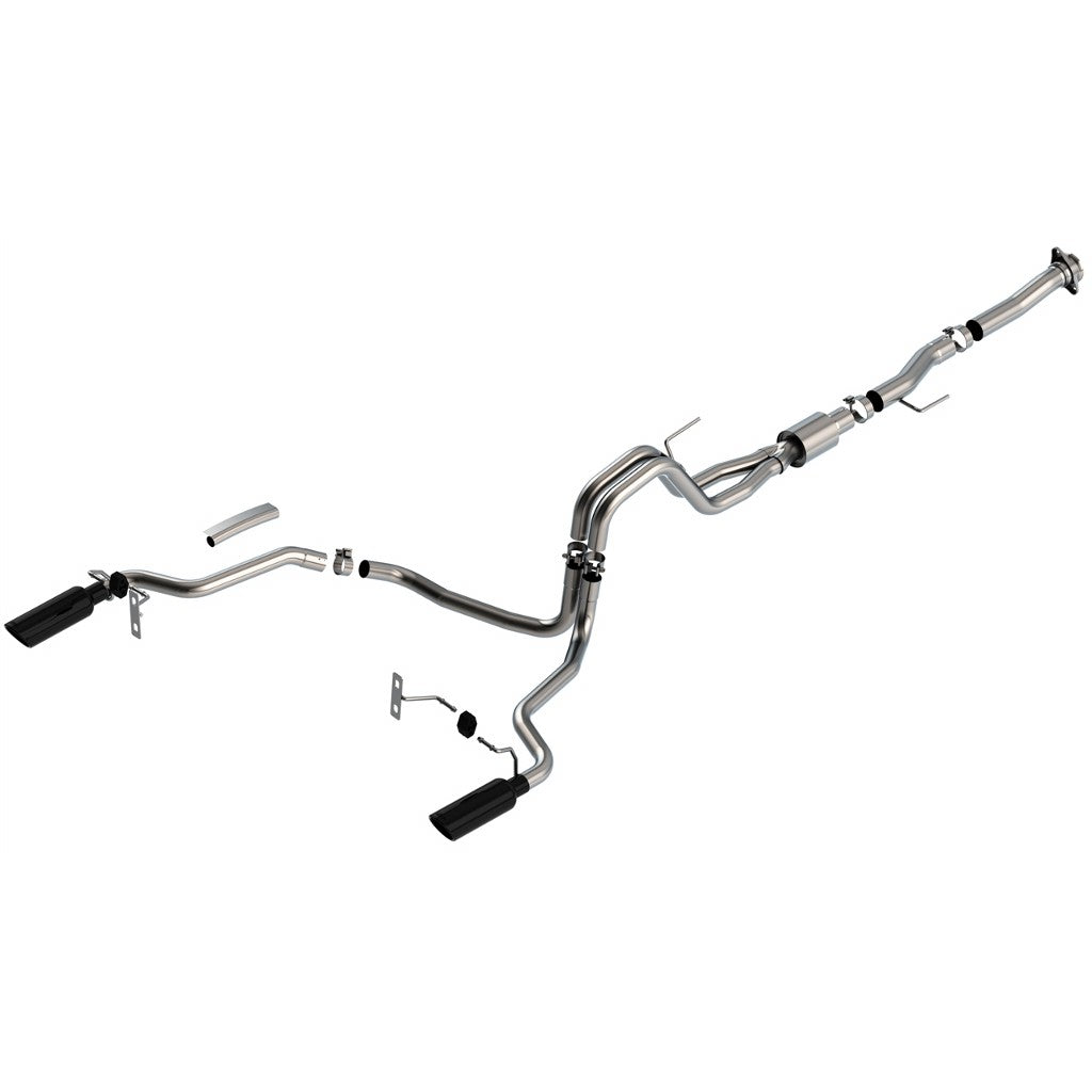 BORLA 140869BC Cat-Back Exhaust System 3", 2.25", ATAK (4" RD X 14" Black Chrome Tips) for FORD F-150 5.0L V8 2021-2023 Photo-0 