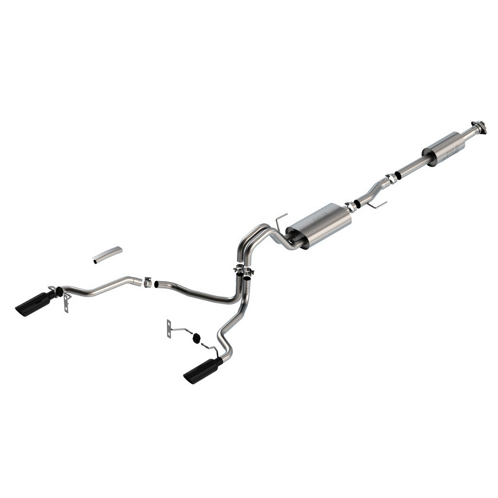 BORLA 140878BC Cat-Back Exhaust System 3", 2.25", S-Type (4" RD X 14" Black Chrome Tips) for FORD F-150 3.3L V6 2021-2023 Photo-0 