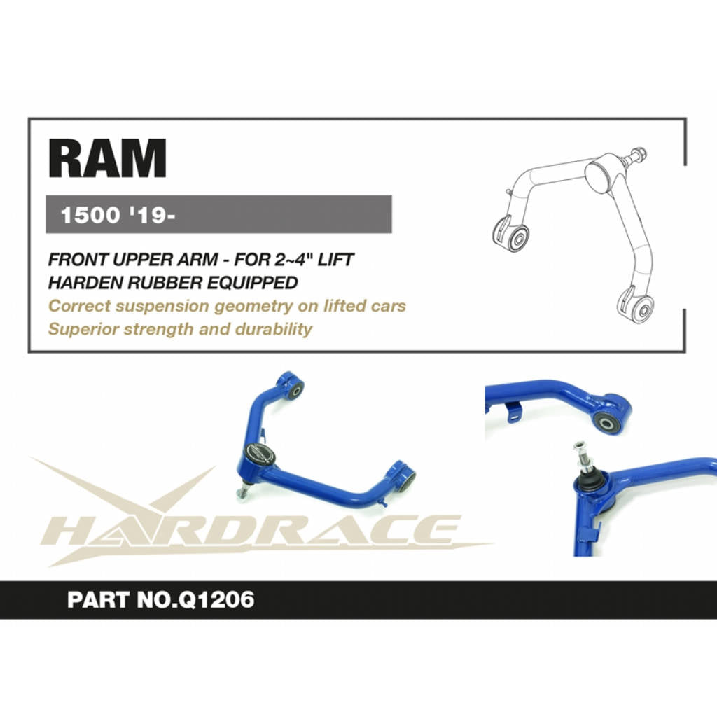 HARDRACE Q1206 Front Upper Arm for 2-4" Lift (Harden Rubber), 2pcs for DODGE RAM 1500 2019- Photo-1 