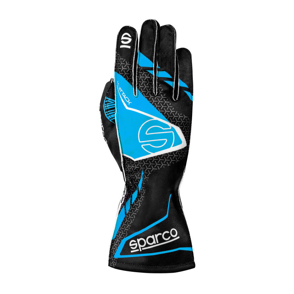 SPARCO BKG0004B0K30012 Karting Gloves K-Attack, Black / Sky Blue, Size 12 Photo-0 