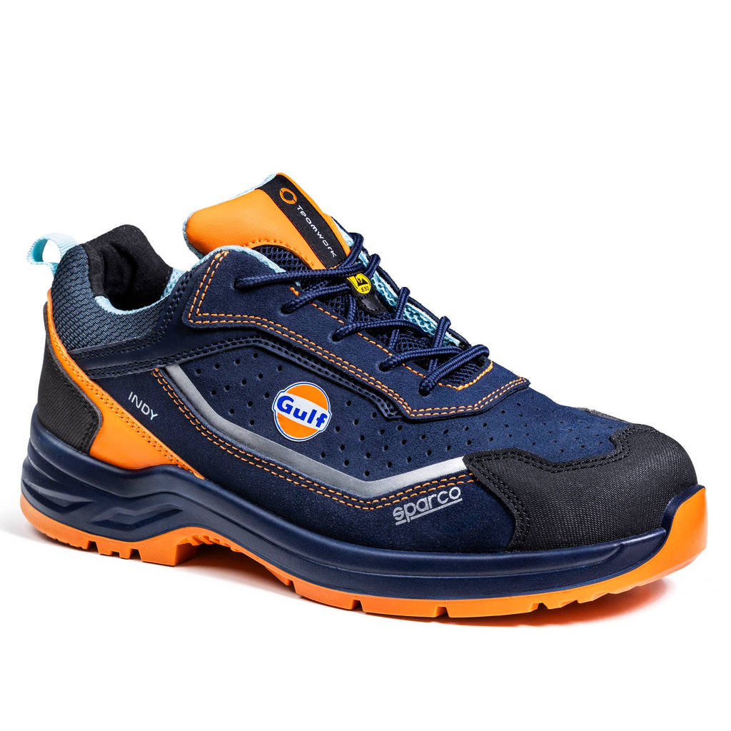 SPARCO 07538GU47BMAF Mechanics Shoes Indy Meteor Gulf S1PS, Navy Blue/Fluo Orange, Size 47 Photo-0 