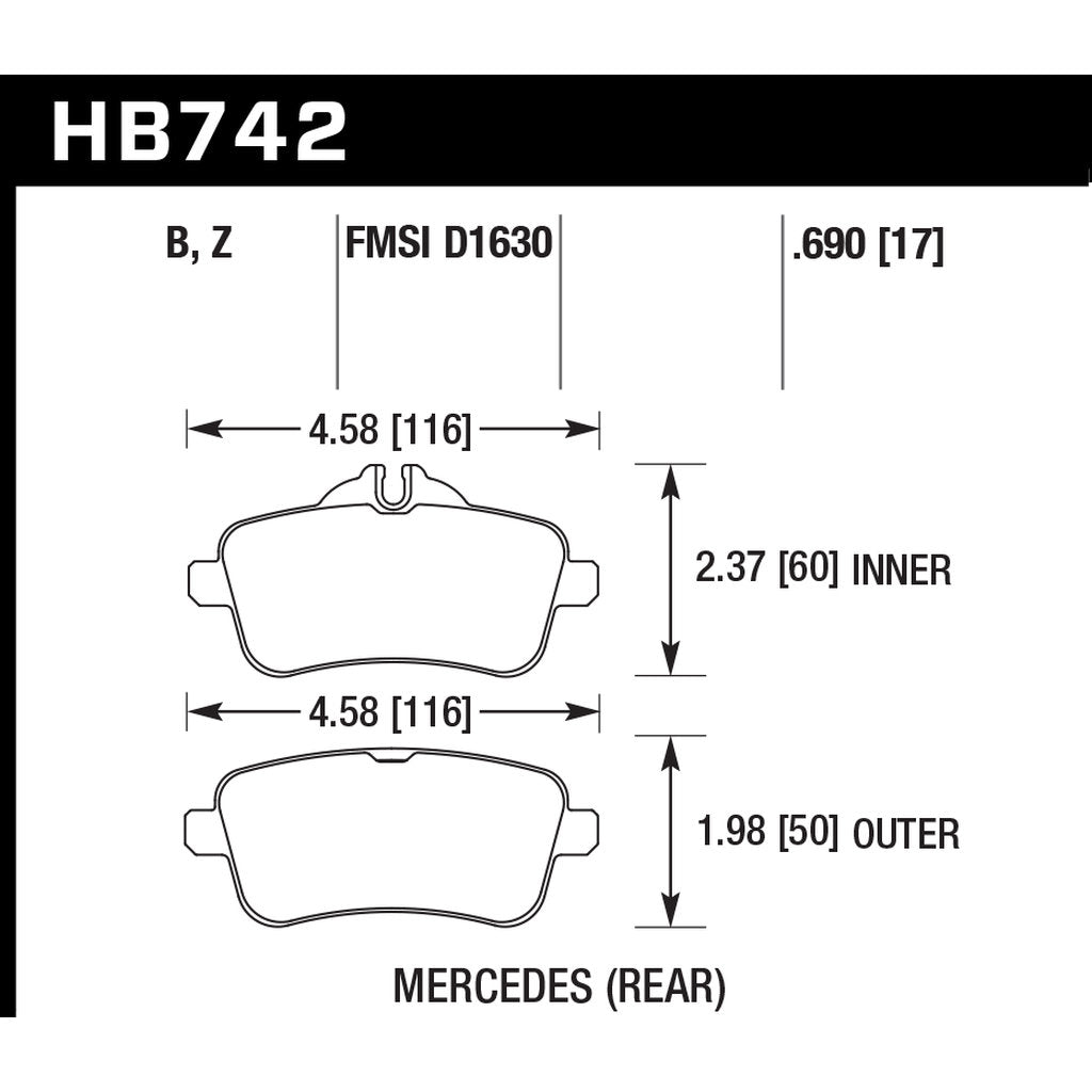 HAWK HB742N.690 Rear Brake Pads Crossover HP Plus for MERCEDES-BENZ A-Class A45 AMG (W176) Photo-2 