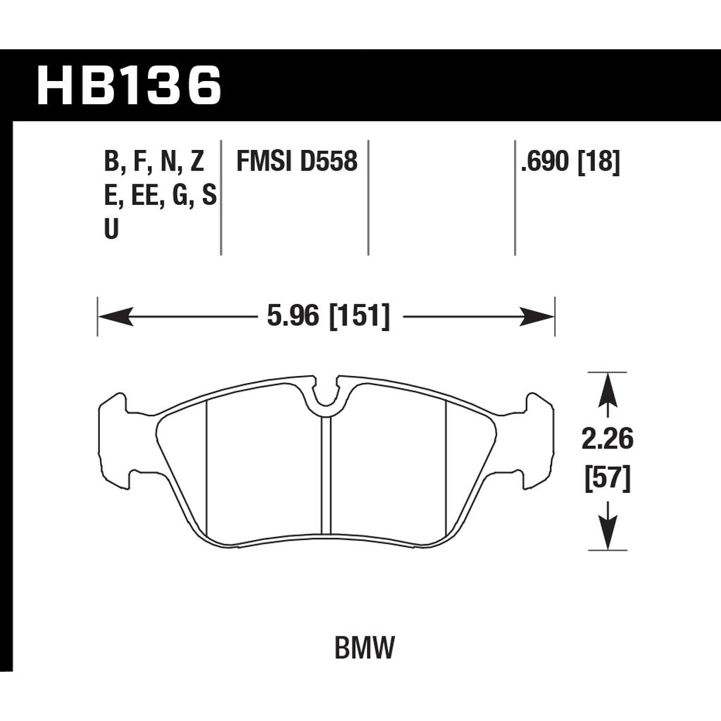 HAWK HB136F.690 Brake Pads HPS (F) Front BMW 328Ci E46 sedan Photo-2 