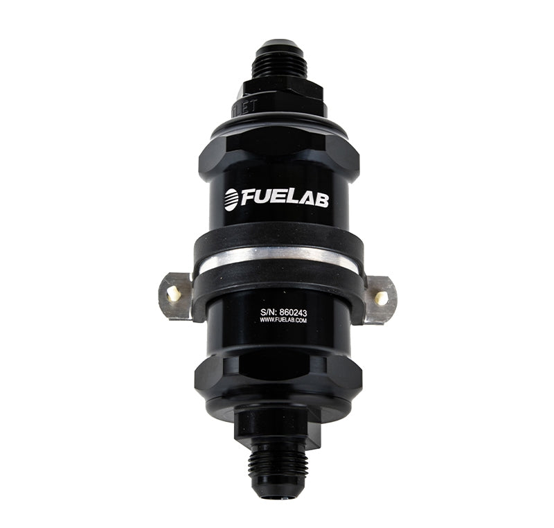 FUELAB 84832-1 In-Line Fuel Filter With Check Valve (8AN in/out, 3 inch 6 micron fiberglass element) Black Photo-0 