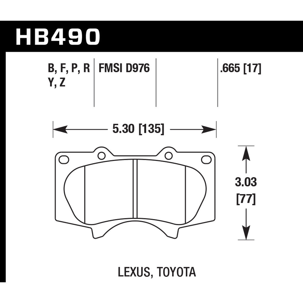 HAWK HB490F.665 Brake Pads HPS Front TOYOTA 4Runner 2003-2019/LEXUS GX470 2003-2009 4.7L Photo-2 