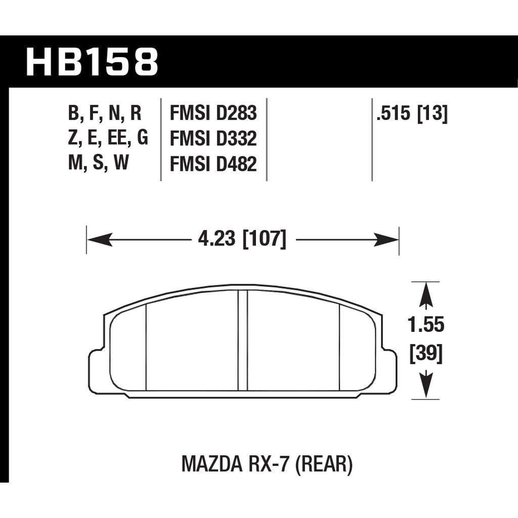 HAWK HB158F.515 Rear brake pads MAZDA Miata MX-5 1600 (FMSI D525) Photo-2 