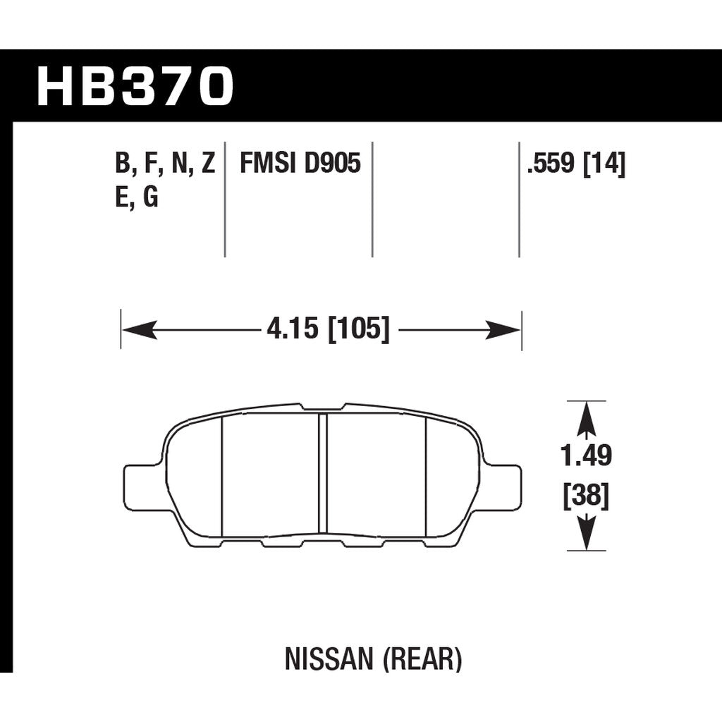 HAWK HB370F.559 Rear brake pads INFINITI FX35/FX37/G25/G37/Q50/Q60/Q70/NISSAN 350Z/370Z Photo-2 
