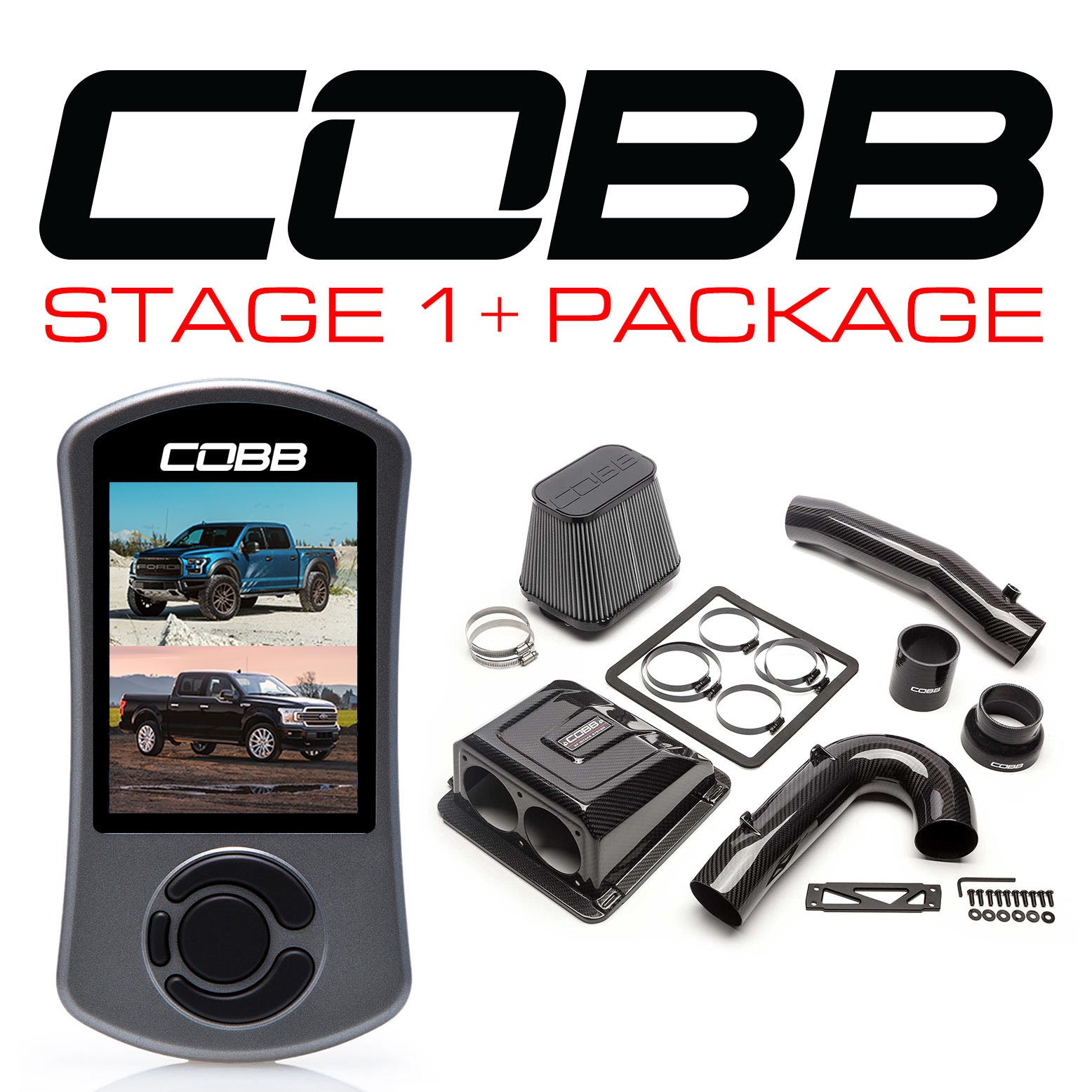 COBB FOR005001P-RED FORD Stage 1+ Redline Carbon Fiber Power Package F-150 Ecoboost Raptor / Limited Photo-0 
