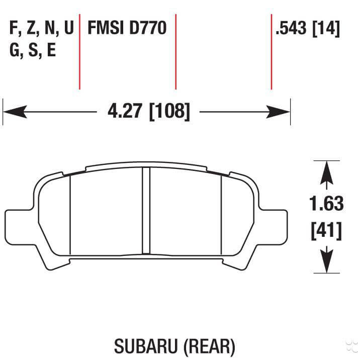 HAWK HB434F.543 Rear brake pads for SUBARU Forester 2002-08 / Impreza (non WRX STI) / Legacy Photo-1 