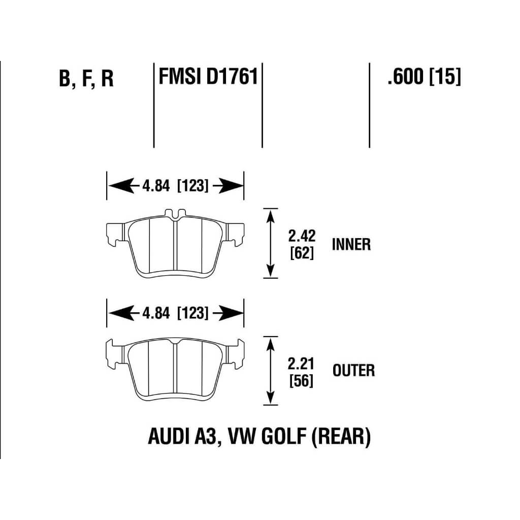 HAWK HB789B.600 Rear Brake Pads HPS 5.0 for AUDI TT 2014-2023 / AUDI S3 2012-2020 / VW Golf (R / GTI) 2012+ Photo-1 