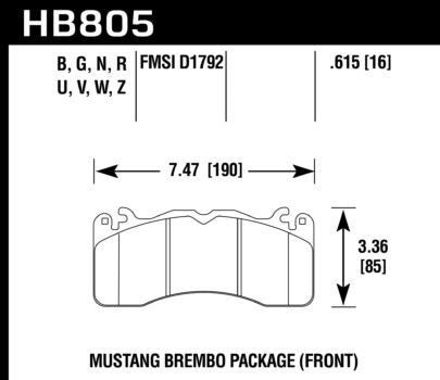 HAWK HB805Z.615 Brake Padss Perf. Ceramic Front FORD Mustang GT 2016-2019 (Brembo Package) Photo-0 