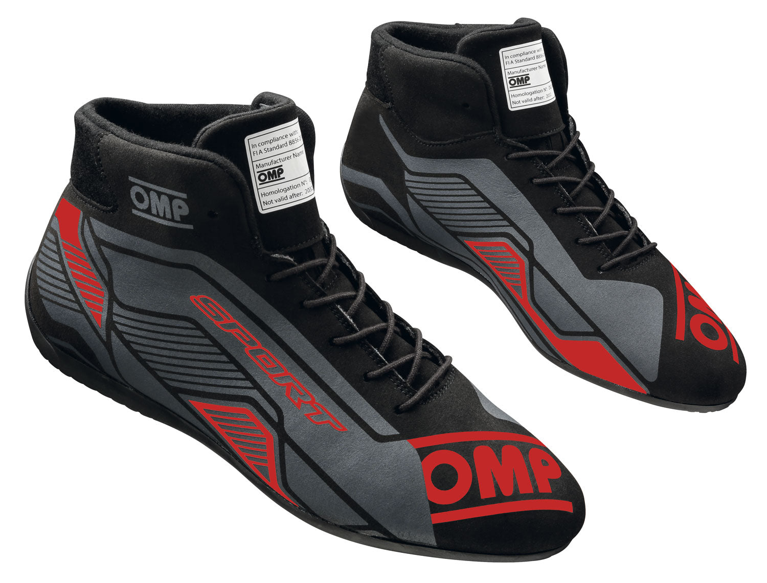 OMP IC0-0829-A01-073-47 (IC/82907347) SPORT MY2022 Racing Shoes, FIA 8856-2018, black/red, size 47 Photo-0 