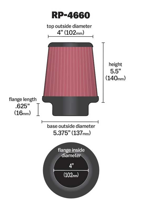 K&N RP-4660 UNIVERSAL Air Filter - CARBON Fiber Top4"FLG, 5-3/8"B, 4"T, 5-1/2"H Photo-1 