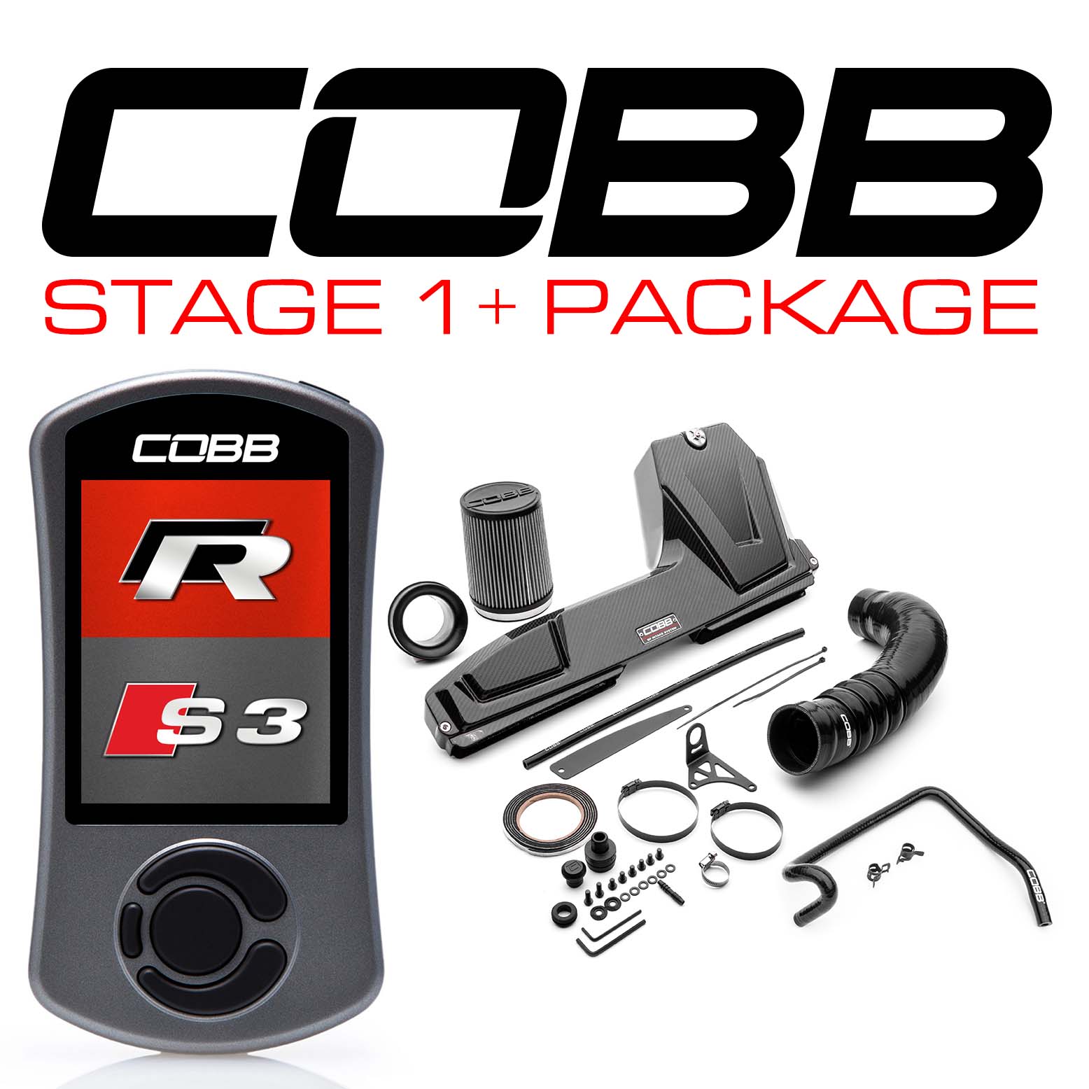 COBB VLK003001P-RED Stage 1 + Redline Carbon Fiber Power Package for VW (Mk7 / Mk7.5) Golf R, AUDI S3 (8V) Photo-0 