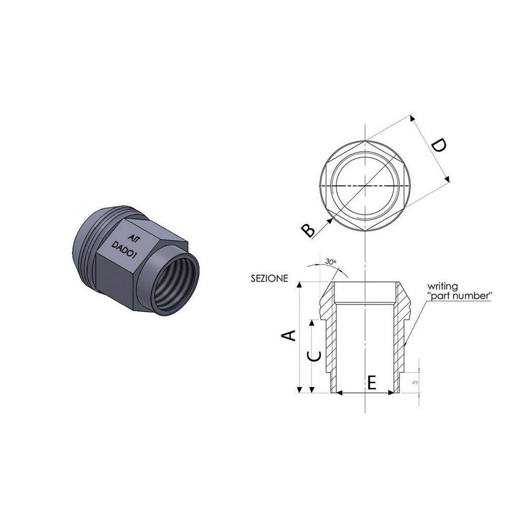A.I.TECH AIT-DADO-16BLK Wheel nut Antioxide Black 14x1,25 ex 19mm, o.d.25mm conical seat, total lenght 27mm, steel coppered Photo-1 