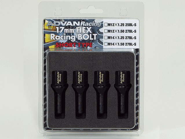 ADVAN YV4555 Lug bolt 17H Short 12X1.25 30mm Thread black (4 pcs) Photo-0 