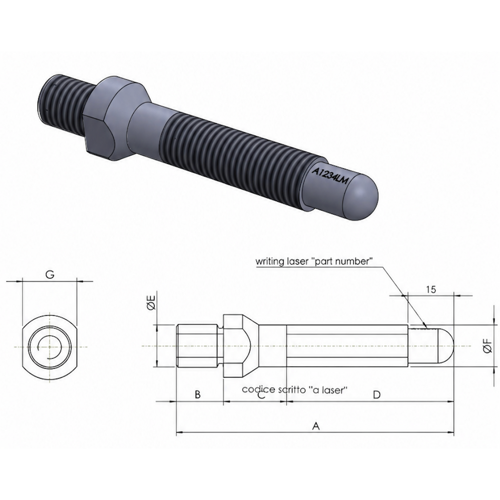 A.I.TECH AIT-88XA Wheel stud special 12X1,25 - 12X1,25 L.88 mm Photo-1 