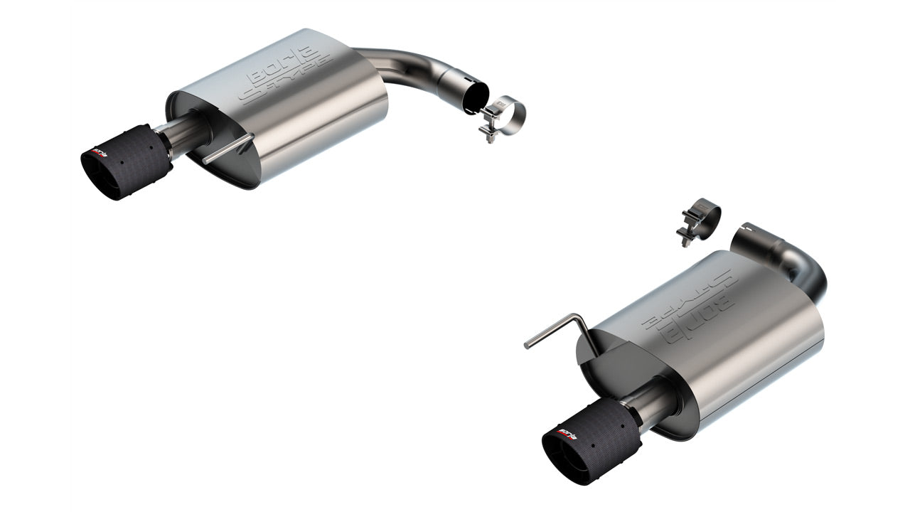 BORLA 11983CFBA Exhaust system Axle-Back S-type 2.5" S RD SE AC CFBA SR Tip: 4" RD X 6.62" Carbon fiber black anodized (Non-active exhaust) for FORD Mustang GT 5.0L V8 2024 Photo-0 