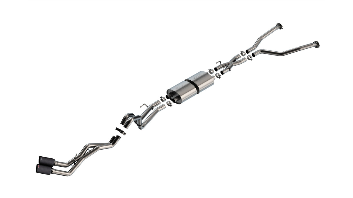 BORLA 140940CFBA Exhaust System Cat-Back "ATAK" D RD AC S 2.50" TIP: 4.50" RD X 10.00" CARBON FIBER BLACK ANODIZED for TOYOTA TUNDRA '22-'24 3.4L V6 AT 2+4WD 4DR CCSB+ECSTB WB 145.7" Photo-0 