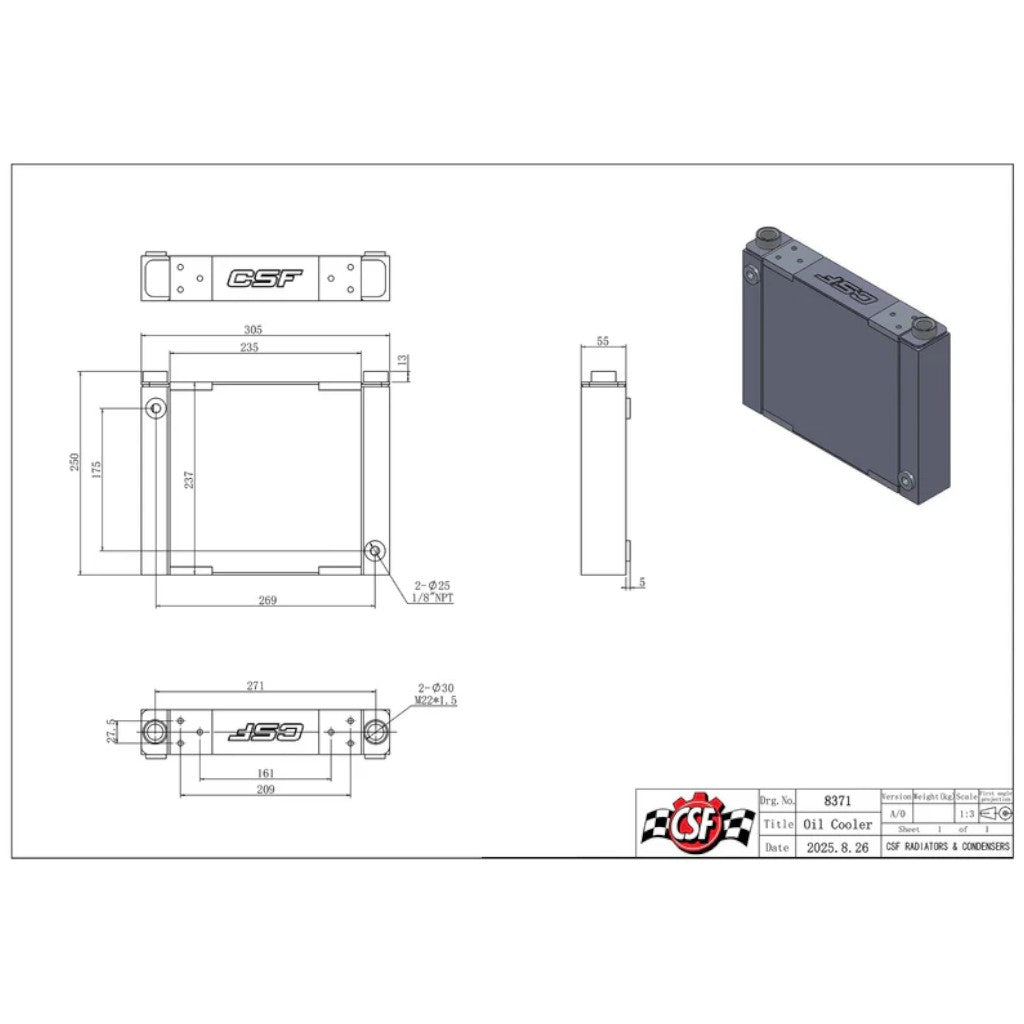 CSF 8371 Universal Large Single-Pass Oil Cooler (M22 x 1.5 / 12.0L x 9.33H x 2.16W) Photo-7 