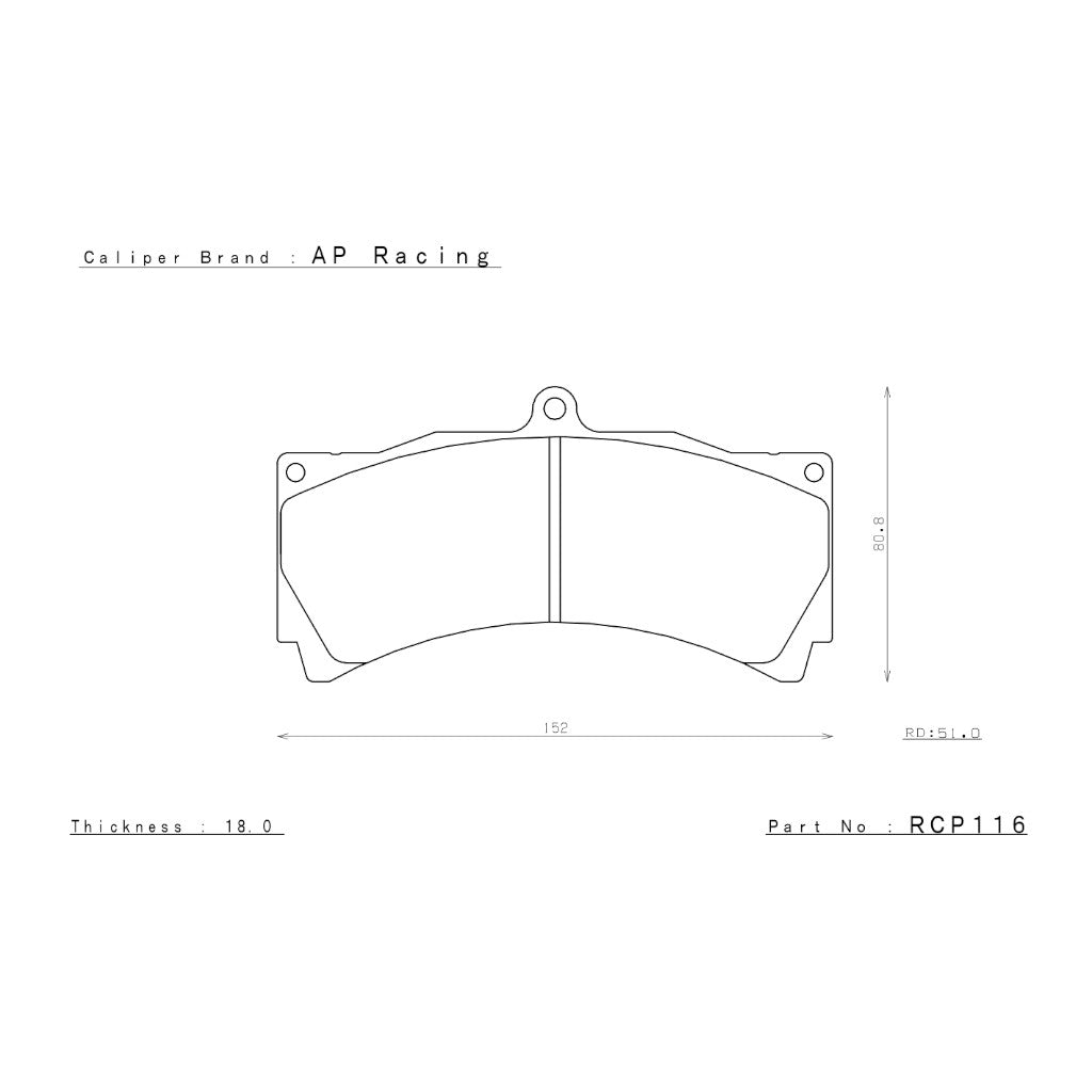 ENDLESS RCP116N35S Brake Pads 18mm for Caliper AP Racing CP6750 / 5060 (18mm) / 5570 (17mm) RD51 Photo-1 
