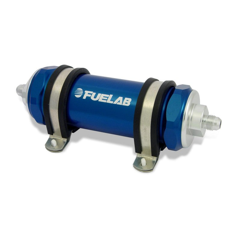 FUELAB 82811-3 In-Line Fuel Filter (6AN in/out, 5 inch 40 micron stainless steel element) Blue Photo-0 