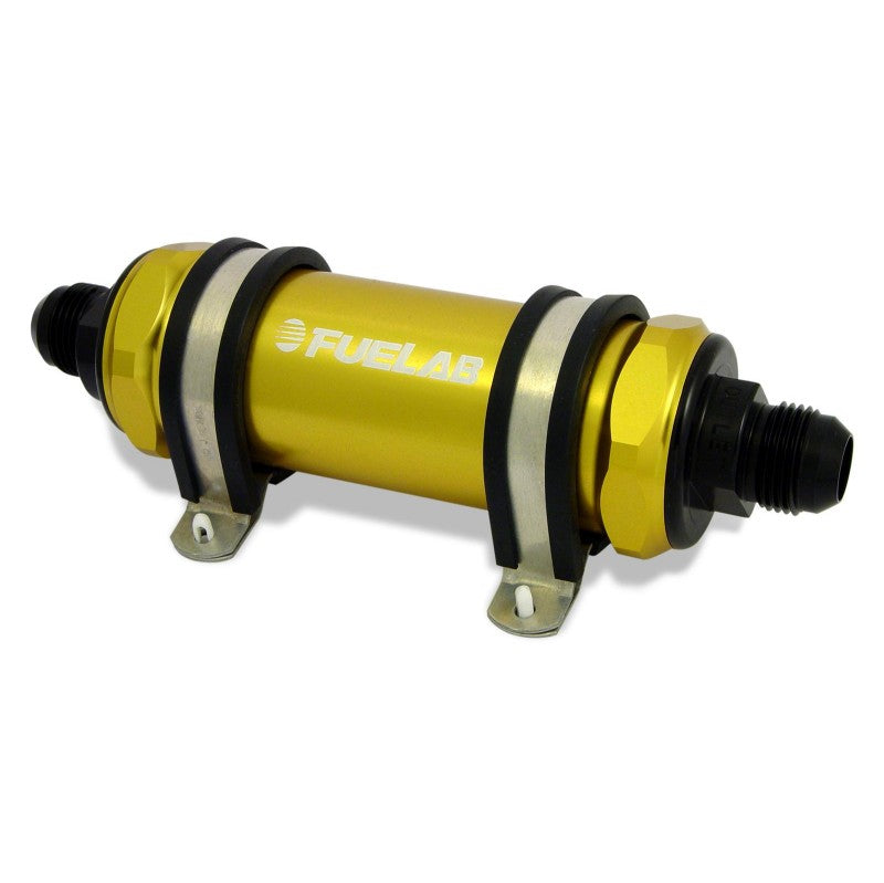 FUELAB 85801-5 In-Line Fuel Filter With Check Valve (8AN in/out, 5 inch 10 micron paper element) Gold Photo-0 