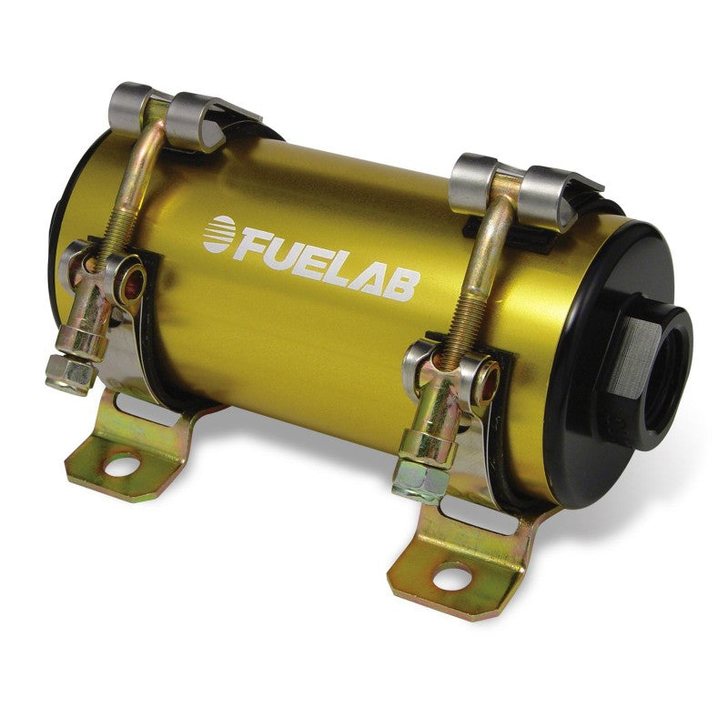 FUELAB 41403-5 Carbureted In-Line Fuel Pump PRODIGY (200 GPH @ 20 PSI, 80 PSI max, up to 2000 HP) Gold Photo-0 