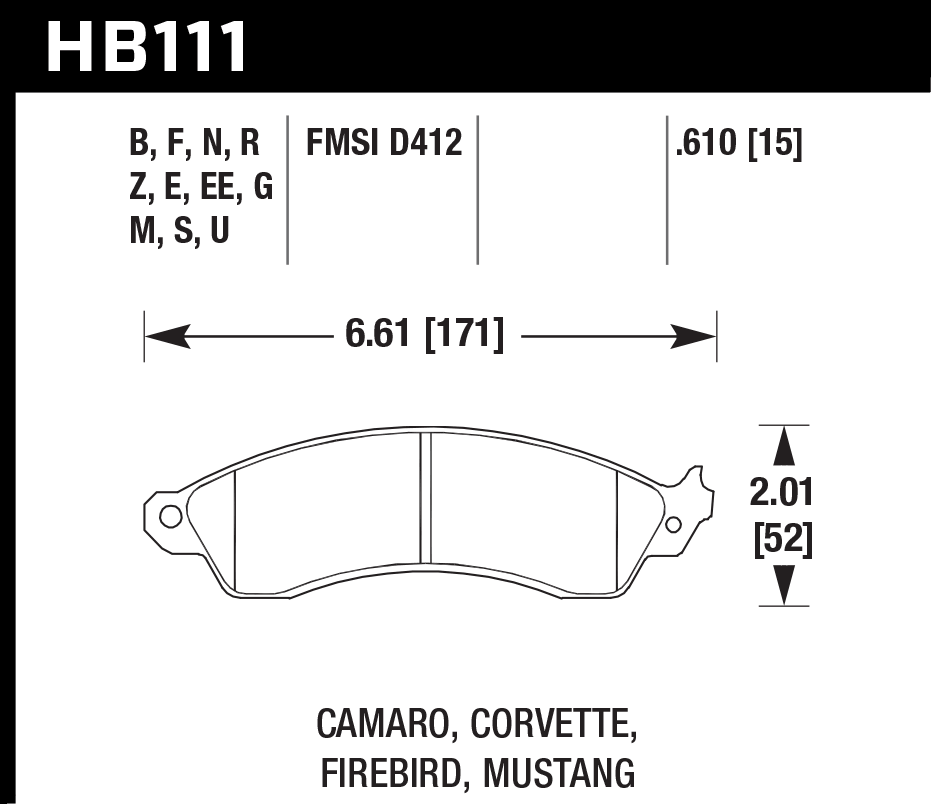 HAWK HB111D.610 Front Brake Pads ER-1 Endurance Racing for FORD Mustang Cobra 2004/ CHEVROLET Corvette 1988-1996 Photo-1 