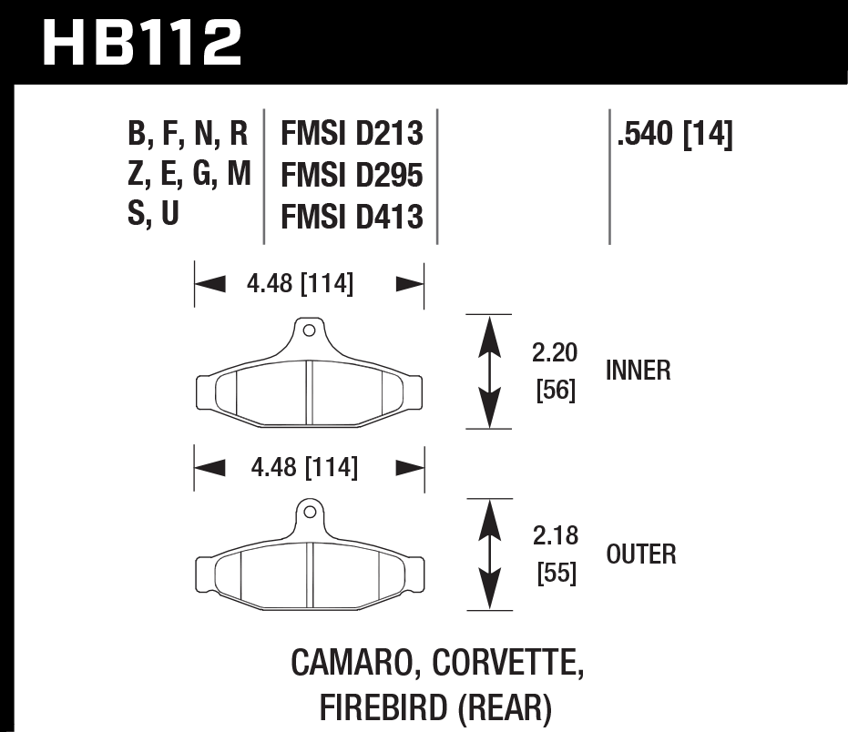 HAWK HB112D.540 Rear Brake Pads ER-1 Endurance Racing for CHEVROLET Corvette 1988-1996 Photo-1 